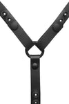 An original ARMY OF MEN black veg tan leather head harness with matte black snaps, rivets, and O-rings.