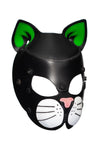Three-quarter product view of ARMY OF MEN mask with fluorescent green ears and white whisker pads.