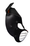 Side profile of an ARMY OF MEN TOMCAT mask with fluorescent orange ears and soft pink nose.