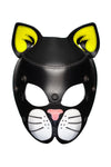 Front view product image of leather mask with neon yellow ears and soft pink nose.