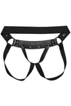 Black elastic and leather jockstrap. Back.