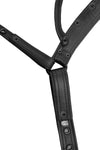 ARMY OF MEN leather lined black leather Combat jockstrap with matte black snaps, laid flat and showing the lining leather.