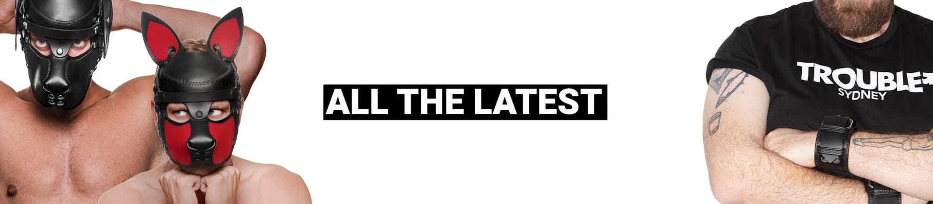 New Gear banner image containing model pictures and text explaining that that this collection contains all our latest and newly released leather products.