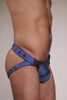 Male model in an colourful, Australian made, leather jockstrap.