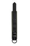 ARMY OF MEN 2.25" wide ANKLE RESTRAINTS - Army Green with matte black hardware, laid flat and captured from above.