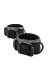 A pair of Australian-made 2.25" wide ARMY OF MEN ANKLE RESTRAINTS - Grey, coiled with matte black metal hardware.