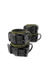 Australian-made 2.25" wide WRIST AND ANKLE RESTRAINTS SET - Army Green with matte black metal hardware, in coils.