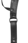 ARMY OF MEN COMBAT THONG, made with leather and stainless steel hardware, displayed flat and displaying the lining leather.