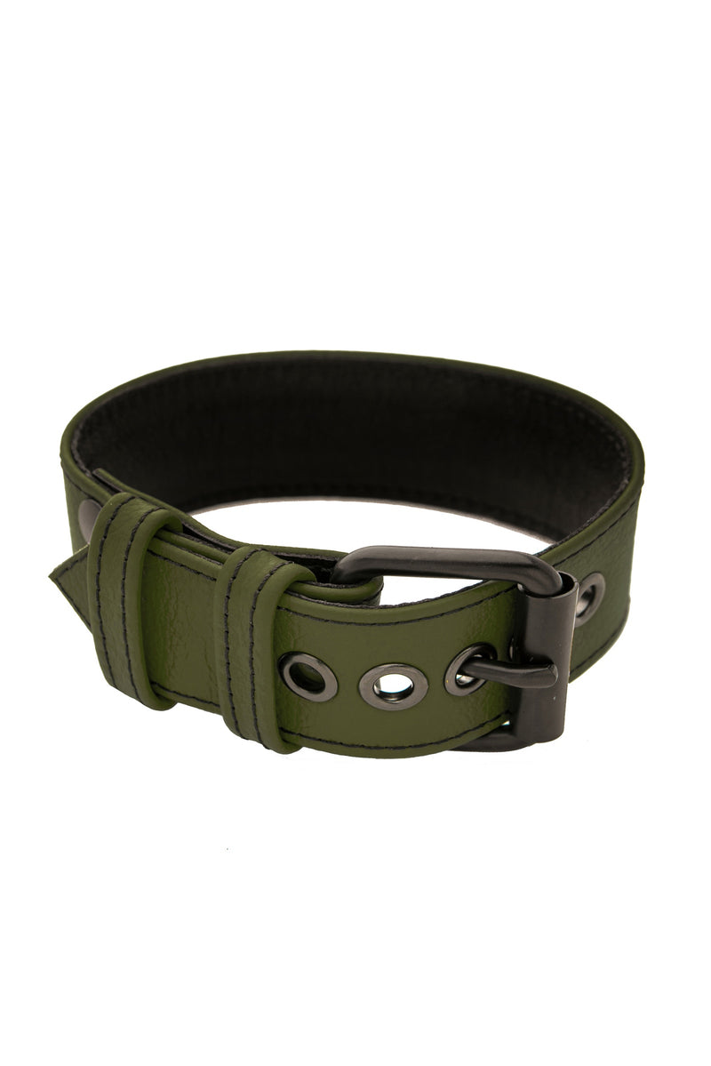 1.5" army green leather armband belt with matt black buckle