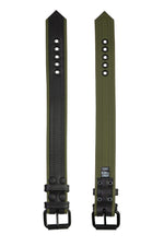 Two 1.5" black and army green leather armband belts with matt black buckles