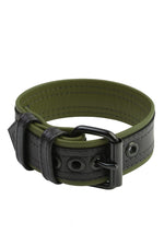 1.5" black and army green leather armband belt with matt black buckle