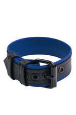 1.5" black and blue leather armband belt with matt black buckle