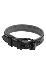 Narrow 1" black and grey leather armband belt with matt black buckle