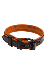Narrow 1" black and orange leather armband belt with matt black buckle