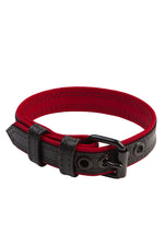 Narrow 1" black and red leather armband belt with matt black buckle