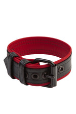 1.5" black and red leather armband belt with matt black buckle