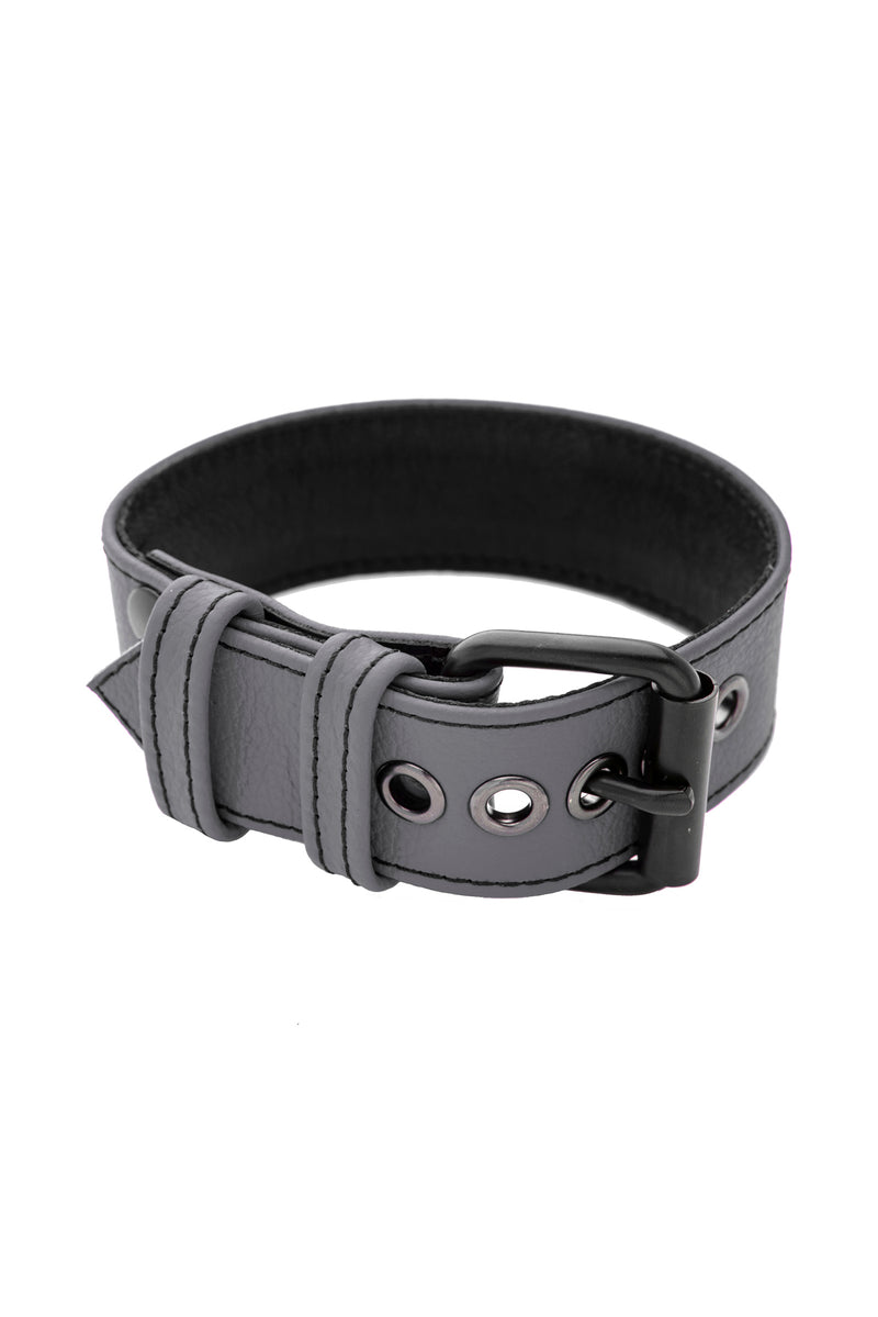 1.5" grey leather armband belt with matt black buckle