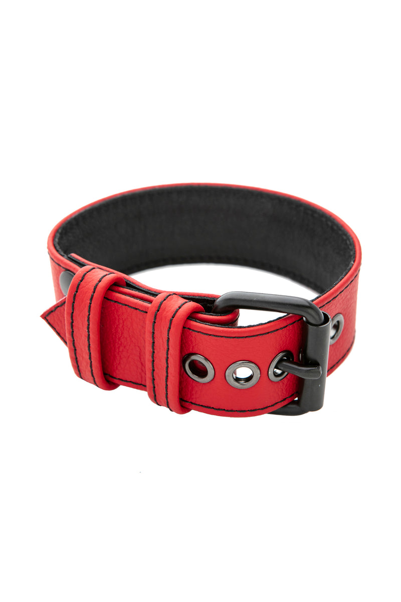 1.5" red leather armband belt with matt black buckle