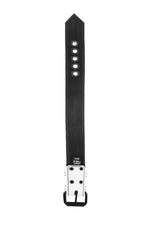 White leather armband belt with matt black buckle flat lining