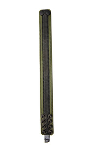 1.5" wide army green leather armband with black racer stripe detail