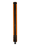 1.5" wide orange leather armband with black racer stripe detail