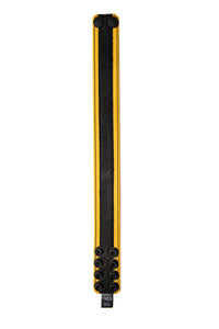 1.5" wide yellow leather armband with black racer stripe detail