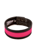 1.5" wide black leather armband with fluro pink leather racer stripe