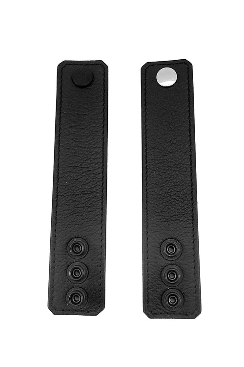 Black leather and stainless steel 1.5" wide ball stretchers flat