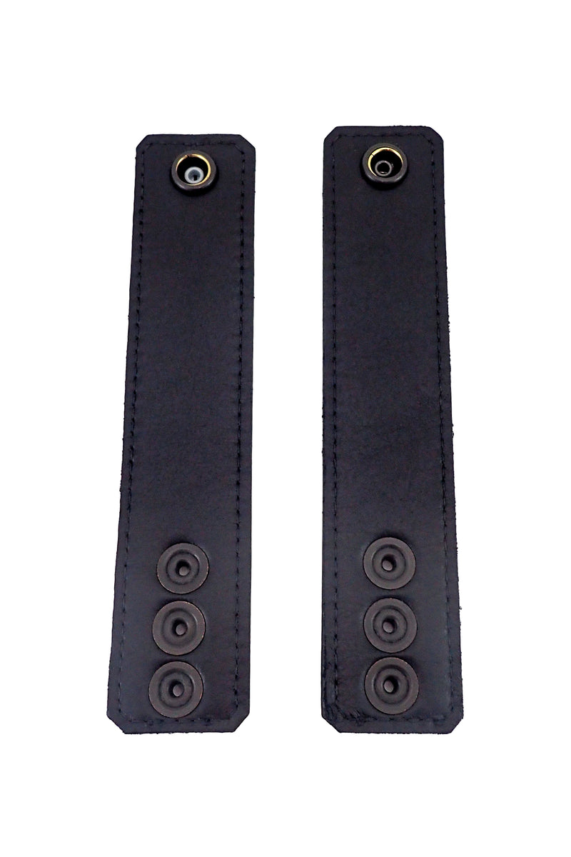 Black leather and stainless steel 1.5" wide ball stretchers lining