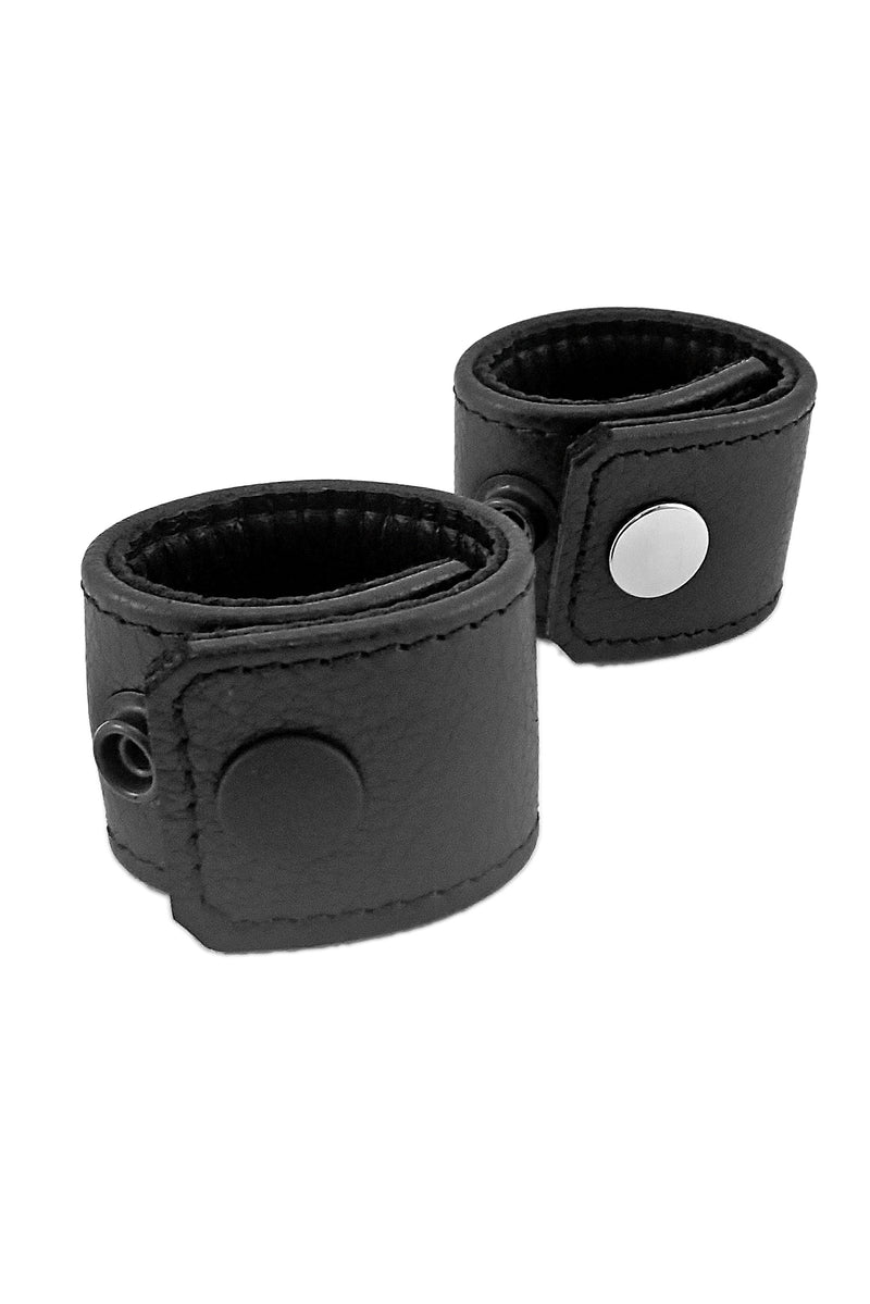Black leather and stainless steel 1.5" wide ball stretchers