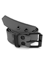 1.5" wide grey leather corporal belt with black rivets, buckle and belt keeper