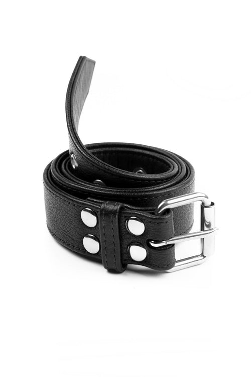 1.5" wide black men's leather belt with stainless steel buckle