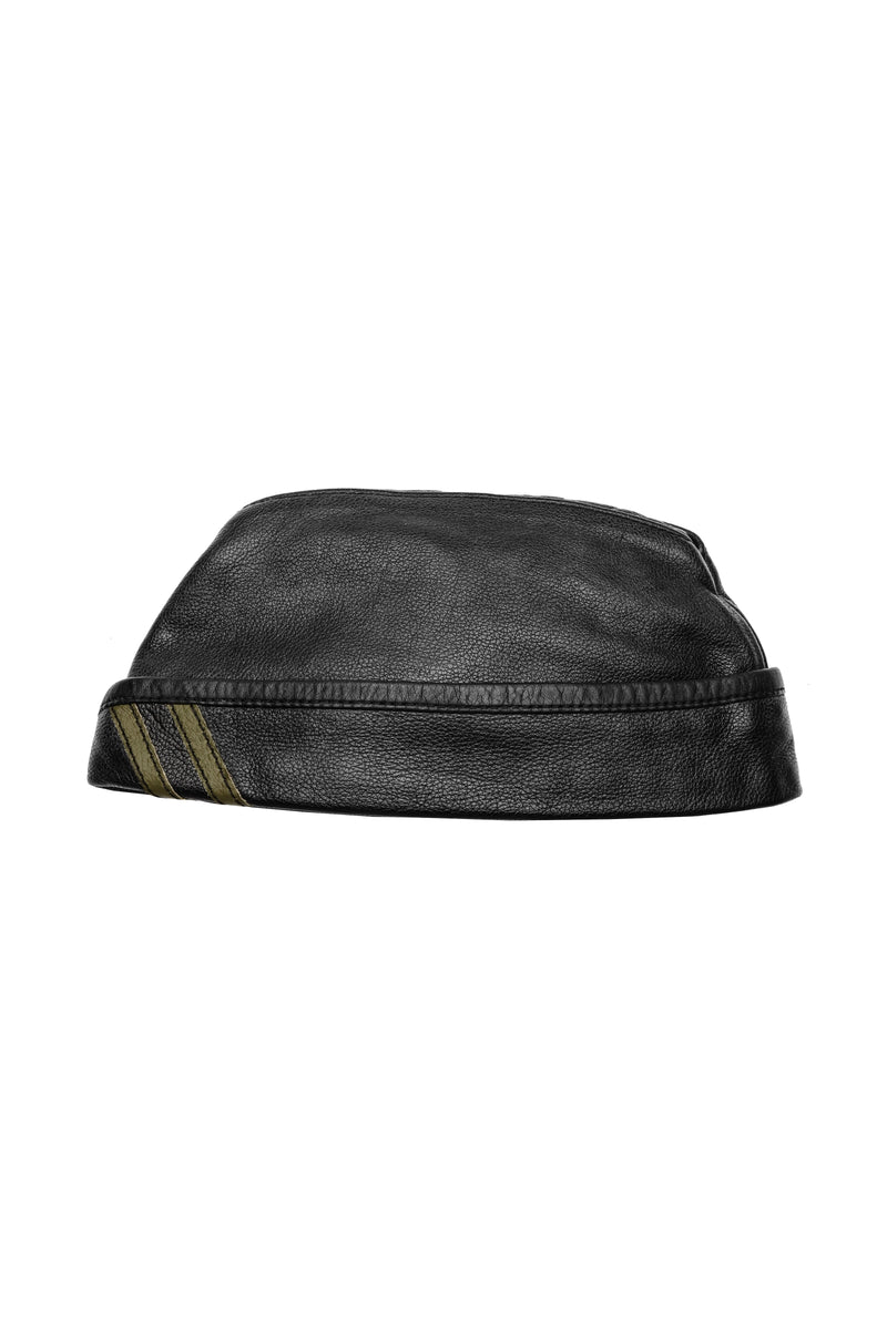Black flight cap with army green stripes