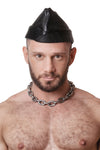 Model wearing black flight cap