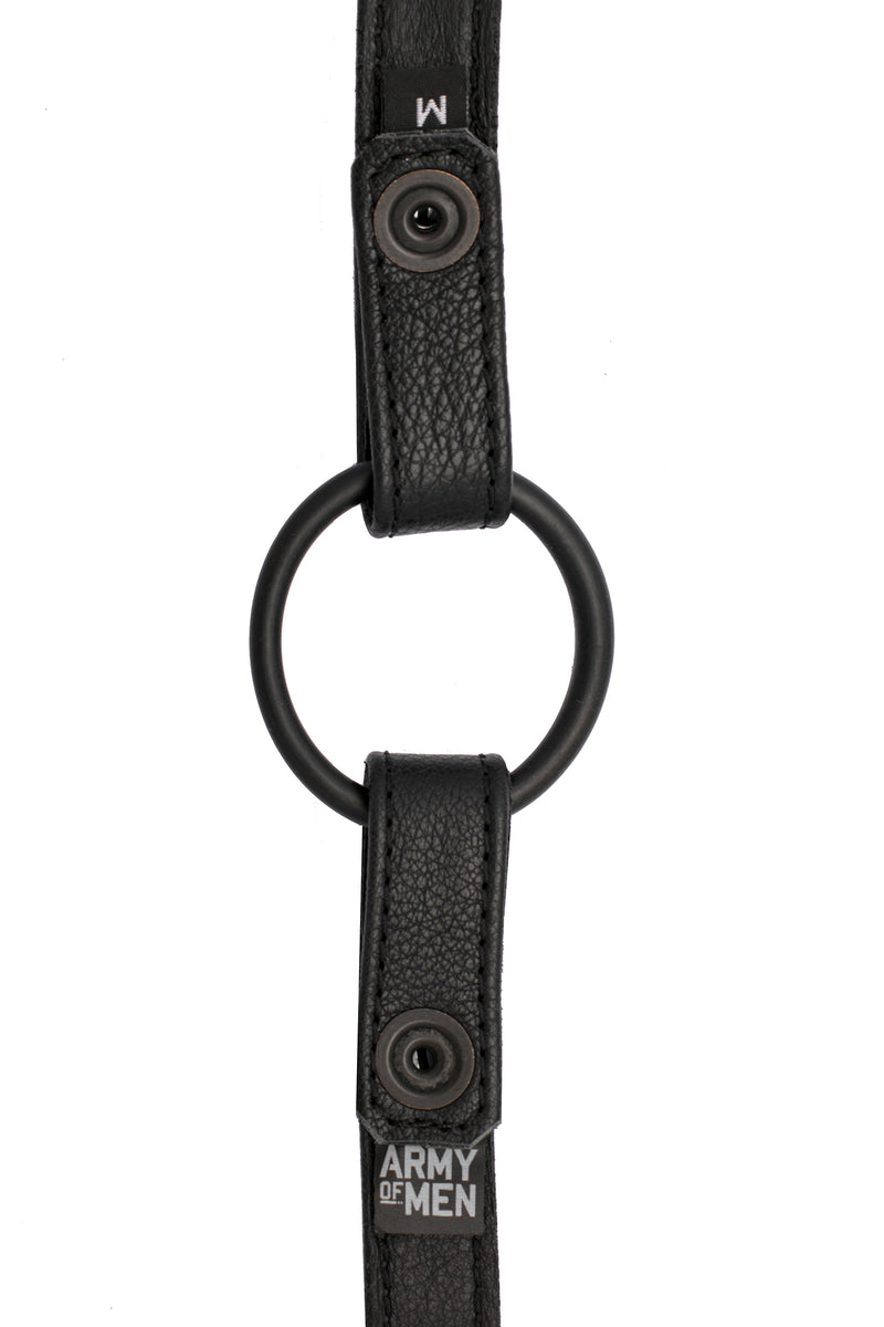 Black leather cockring strap lining