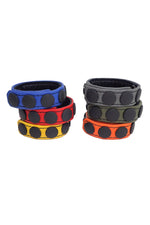 6 coloured leather 3/4" wide cockrings stacked