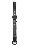 Black leather bulldog cockstrap with matt black metal hardware