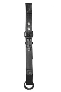 Black leather bulldog cockstrap with matt black metal hardware