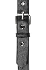 Stainless steel black leather cockstrap collar