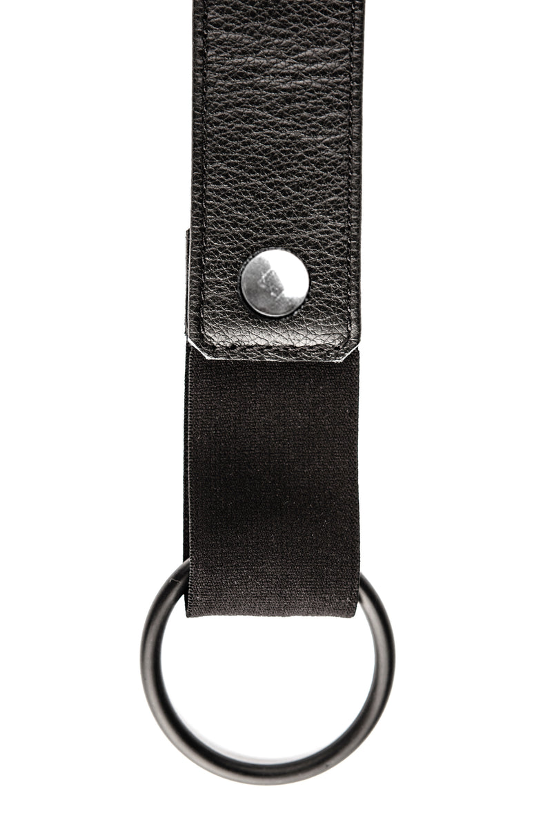 Stainless steel black leather cockstrap collar
