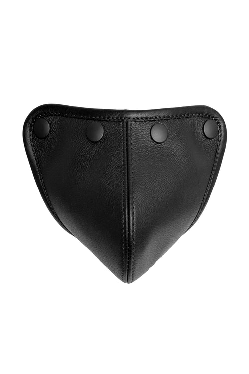 Black leather standard codpiece with matt black snaps