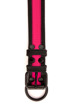 Fluro pink stripe leather pup collar