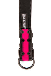 Fluro pink stripe leather pup collar lining