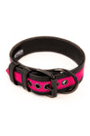 Fluro pink stripe leather pup collar