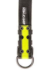 Fluro yellow stripe leather pup collar lining