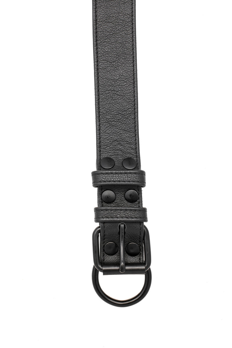 Black leather pup collar with matt black buckle and D-ring