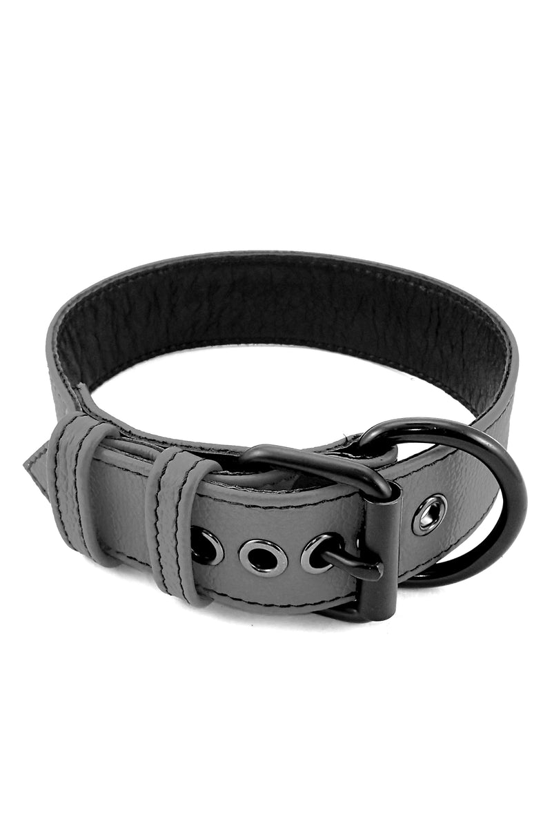 Grey leather pup collar