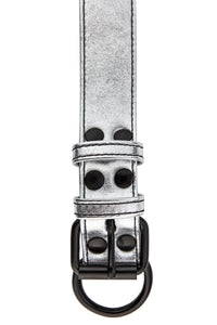 Metallic silver leather pup collar