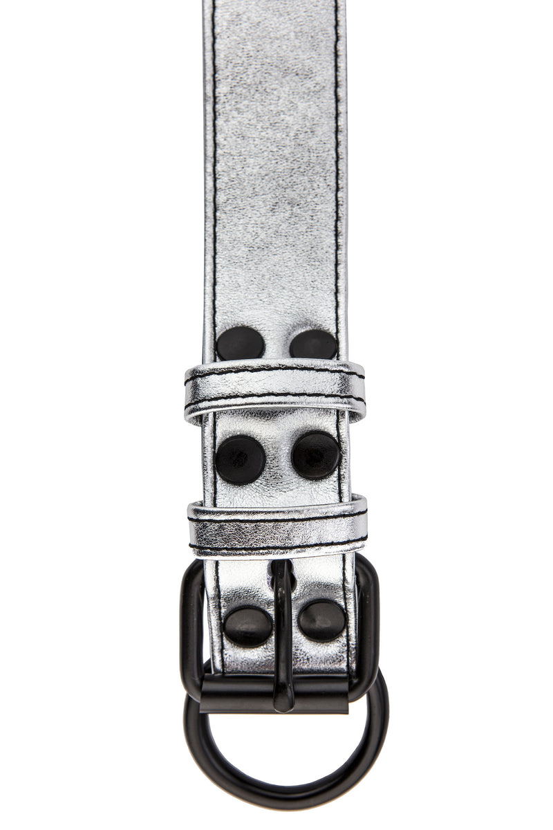 Metallic silver leather pup collar