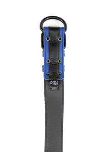 Blue leather racer stripe pup collar lining